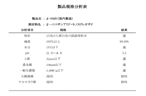 製品規格分析表