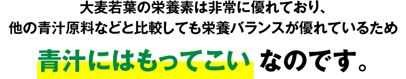 大麦若葉の栄養素は非常に優れており、他の青汁原料などと比較しても栄養バランスが優れているため青汁にはもってこいなのです。